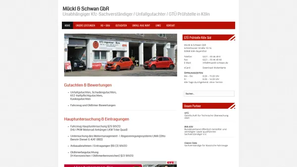 Website Screenshot: GTÜ Gesellschaft für Technische Überwachung Prüfstation Köln-Bayenthal -  Mehr Service für Sicherheit - Mückl & Schwan GbR | Unabhängiger Kfz-Sachverständiger - Date: 2023-06-20 10:37:44