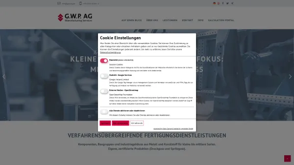 Website Screenshot: G.W.P. Manufacturing Services AG - G.W.P. AG - Komponenten in Metall und Kunststoff - Date: 2023-06-20 10:37:44