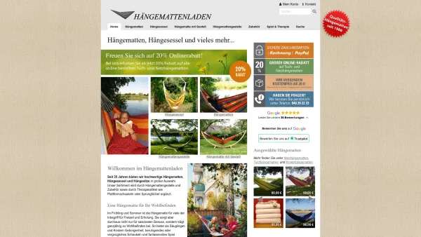 Website Screenshot: Hängemattenladen Hamburg - Hängematte, Hängesessel und Hängemattengestell online kaufen - Date: 2023-06-20 10:42:03