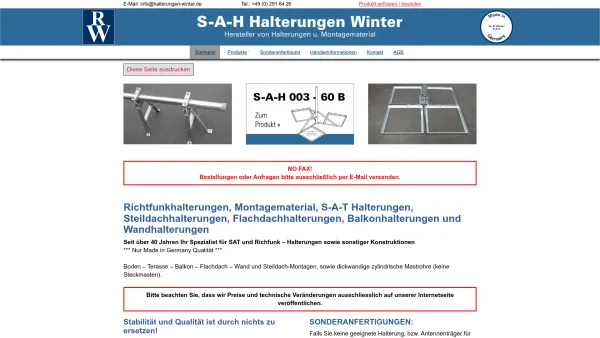 Website Screenshot: SAT + Richtfunk-Halterungen - S-A-H Hersteller von Halterungen und Montagematerial - Date: 2023-06-20 10:42:03