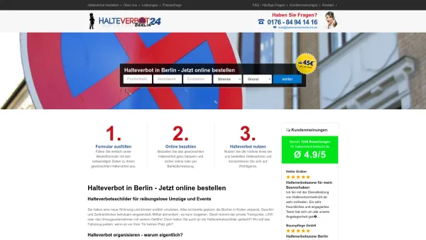 Website Screenshot: Halteverbot Berlin24 - Halteverbot Berlin 24 | Halteverbotszone bestellen 45€ - Date: 2023-06-20 10:42:03