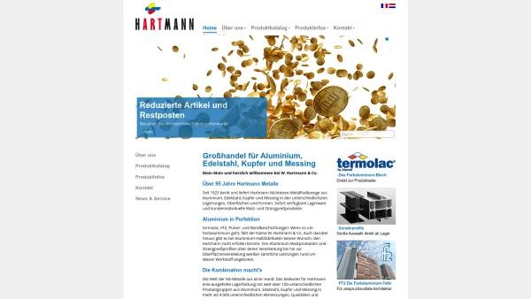 Website Screenshot: W. Hartmann & Co. (GmbH & Co. KG) - Großhandel für Aluminium, Edelstahl, Kupfer und Messing - Date: 2023-06-20 10:37:47