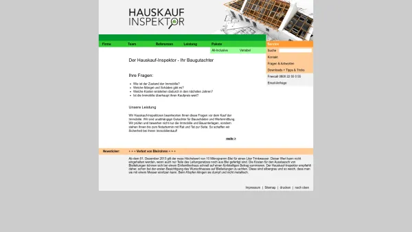 Website Screenshot: Hauskaufinspektor - Ihr Baugutachter für den Hauskauf - Hauskauf-Inspektor - Date: 2023-06-20 10:37:47