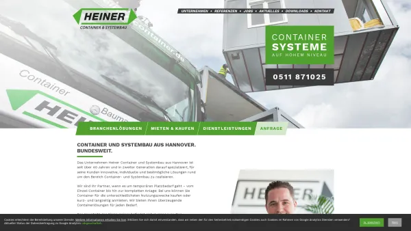 Website Screenshot: Heiner · Baumaschinen-Vermietung -  ... über 25 Jahre Heiner! - Heiner Container - Home - Date: 2023-06-20 10:37:50