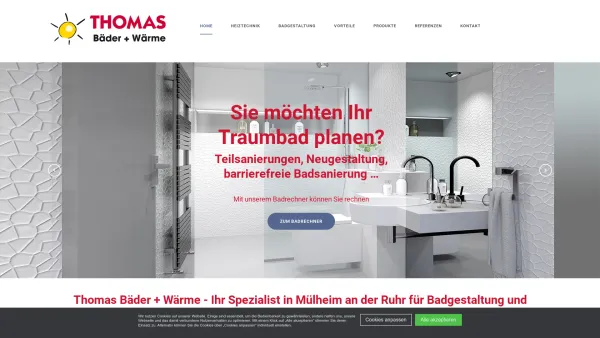 Website Screenshot: Heiztechnik Thomas -  Innovative Haus- und  Heiztechnik Wandheizung - Solartechnik - Thomas Bäder + Wärme in Mülheim - Willkommen - Date: 2023-06-20 10:37:50