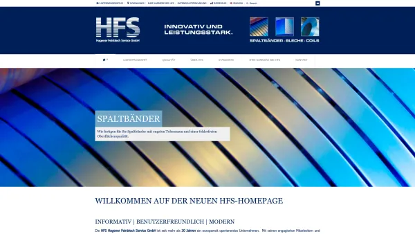 Website Screenshot: HFS Hagener Feinblech Service GmbH - HAGENER FEINBLECH SERVICE GmbH – Innovativ und Leistungsstark - Date: 2023-06-20 10:37:52
