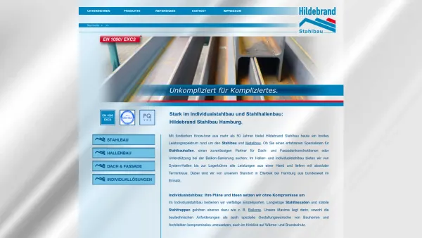 Website Screenshot: Hildebrand Stahlbau GmbH -  Individuelle Lösungen für Stahl- und Hallenbau - Industriehallen und Individualstahlbau Hamburg - Date: 2023-06-20 10:37:52