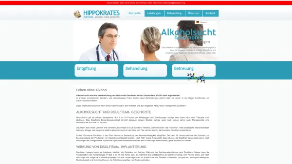 Website Screenshot: Hippokrates Zentrum Hilfe bei Alkoholsucht - gegen Alkoholsucht mit Hippokrates Zentrum - Date: 2023-06-20 10:37:52