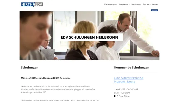 Website Screenshot: HIRTH / EDV - HIRTH / EDV – Schulungen | Raumvermietung | Datenbanken - Date: 2023-06-20 10:37:53