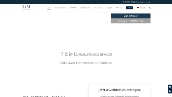 Website Screenshot: Hamburger-Limousinen-Service - T&M Limousinenservice - Fahrservice mit Tradition seit 1991 - Date: 2023-06-20 10:37:53