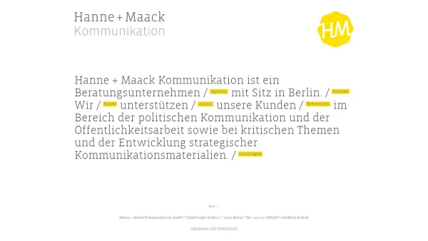 Website Screenshot: Hanne + Maack Kommunikation GmbH - Agentur für politische Kommunikation | Hanne + Maack - Date: 2023-06-20 10:37:53