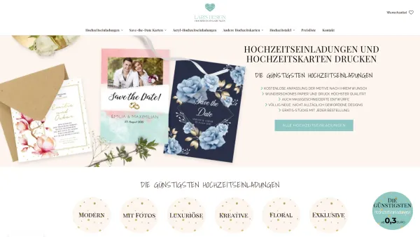 Website Screenshot: Hochzeits Einladungen Laris Design - Hochzeitseinladungen drucken, Hochzeitskarten für Ihre Hochzeit - Date: 2023-06-20 10:42:05