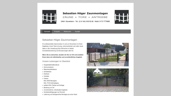 Website Screenshot: Höger Sebastian Zaunmontagen - Sebastian Höger Zaunmontagen Zäune + Tore + Antriebe Stuvenborn Kreis Segeberg - Date: 2023-06-20 10:37:53