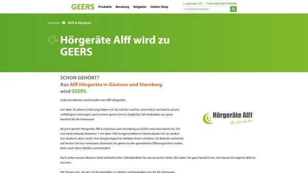 Website Screenshot: Hörgeräte Alff - Alff Hörgeräte wird zu GEERS - Date: 2023-06-20 10:37:53