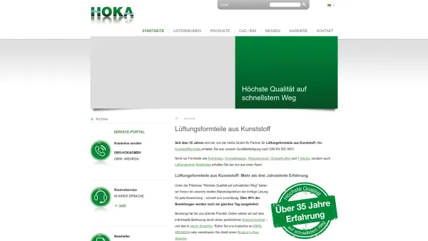 Website Screenshot: HoKa Lüftungsformteile GmbH - Lüftungsformteile aus Kunststoff | Kunststoffverarbeitung - Date: 2023-06-20 10:37:56