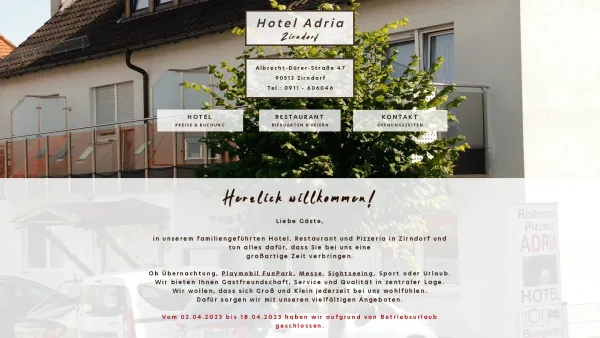 Website Screenshot: Hotel Restaurant Adria - PIZZERIA | Hotel Adria Zirndorf | Restaurant - Pizzeria - Biergarten - Date: 2023-06-20 10:37:56