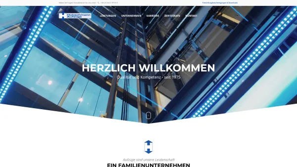 Website Screenshot: Hübschmann Aufzüge GmbH & Co. KG Ihr solider und zuverlässiger Partner - Willkommen - Hübschmann Aufzüge GmbH & Co. KG aus Korbach | Qualität und Kompetenz seit 1975 - Date: 2023-06-20 10:37:59