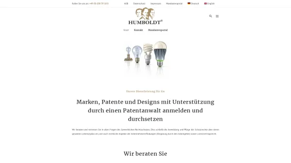 Website Screenshot: HUMBOLDT-Patent - HUMBOLDT®-Patent Patentanwälte in Berlin - Date: 2023-06-20 10:37:59
