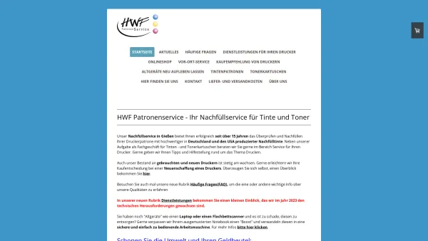 Website Screenshot: HWF Patronenservice - Tinte und Toner Nachfüllservice in Gießen - HWF Patronenservice - Date: 2023-06-20 10:37:59