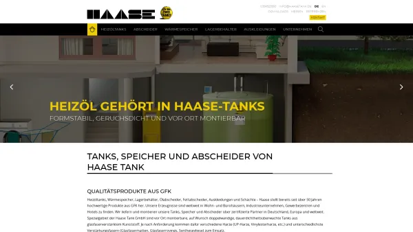 Website Screenshot: Haase GFK-Technik GmbH -  Tanks ·  Anlagen ·  Formteile - Haase Tank GmbH - Tanks, Speicher und Abscheider aus GFK - Date: 2023-06-20 10:38:01