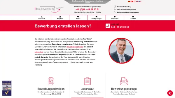 Website Screenshot: Bewerbungsagentur Hamburg idealbewerbung.com - Bewerbung erstellen lassen → 1a Lebenslauf + Anschreiben - Date: 2023-06-20 10:38:01