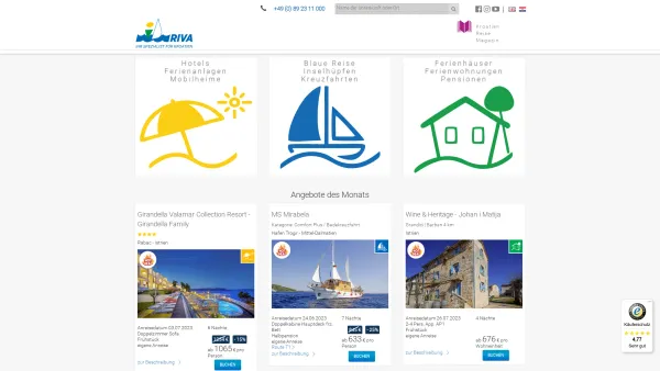 Website Screenshot: I.D. Riva Tours GmbH - Ihr Urlaub in Kroatien: Hotels, Ferienhäuser und Kreuzfahrten - Date: 2023-06-20 10:38:01
