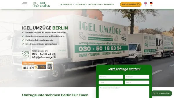 Website Screenshot: IGEL Umzüge - Umzugsunternehmen Berlin | Günstig umziehen mit IGEL Umzüge - Date: 2023-06-20 10:42:06