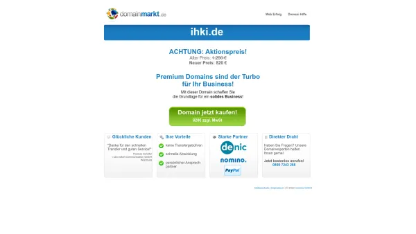 Website Screenshot: IHKI -  Wir lassen Sie nicht im Regen stehen! - ihki.de jetzt kaufen! - Date: 2023-06-20 10:38:01