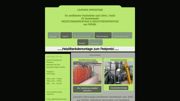 Website Screenshot: Laumann Demontage Fachbetrieb nach WHG - Laumann Demontage Fachbetrieb nach WHG Heizöltank Demontage und Heizöltank Entsorgung, Tankdemontage - Date: 2023-06-20 10:38:04