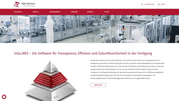 Website Screenshot: InQu Informatics GmbH - MES-Software Suite zur Optimierung Ihrer Fertigung | InQu Solutions - Date: 2023-06-20 10:42:08