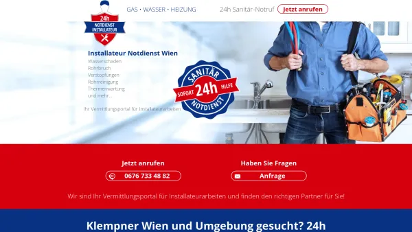 Website Screenshot: Installateur Notdienst Wien und Niederösterreich - Installateur Notdienst Wien > 24h Klempner Notdienst - Date: 2023-06-20 10:42:08