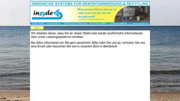 Website Screenshot: insyde® Innovative Systeme für Dekontaminierung & Recycling GmbH - Neues Projekt - Date: 2023-06-20 10:38:04