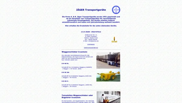 Website Screenshot: A. & R. Jäger Transportgeräte - Jaeger! Ofenwagen Transportsysteme,Bugsierer,Flurfoerdergeraete/Transportation Equipment - Date: 2023-06-20 10:38:07