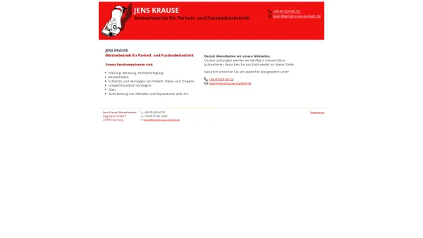 Website Screenshot: Jens Krause -  Meisterbetrieb für Parkett-  und Fußbodentechnik - JENS KRAUSE - Meisterbetrieb für Parkett- und Fussbodentechnik - Date: 2023-06-20 10:38:08