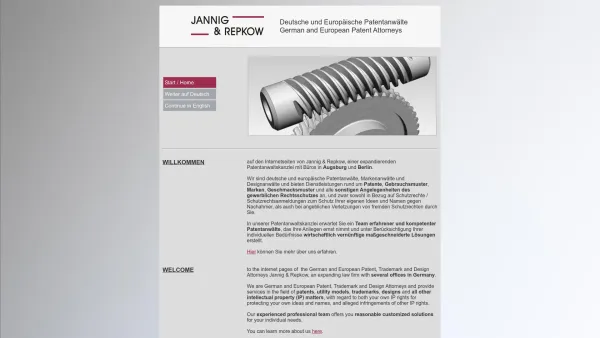 Website Screenshot: JANNIG & REPKOW  Deutsche und Europäische Patentanwälte, Augsburg und Berlin - JANNIG & REPKOW - Patentanwälte, Augsburg und Berlin - Date: 2023-06-20 10:38:10