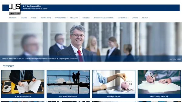 Website Screenshot: JuS Rechtsanwälte Schloms und Partner - JuS Rechtsanwälte | Schloms & Partner, Ihr Rechtsanwalt in Augsburg - Date: 2023-06-20 10:42:08