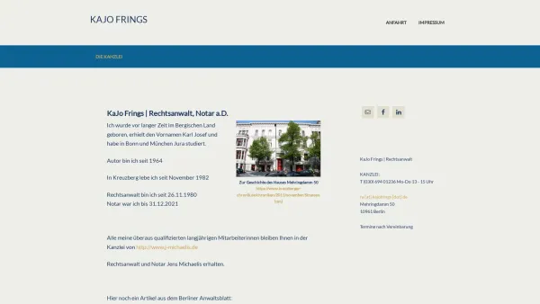 Website Screenshot: Frings KaJo · Rechtsanwalt und Notar
Faschanwalt für Familienrecht und Erbrecht - KaJo Frings | Rechtsanwalt, Notar a.D. — KAJO FRINGS - Date: 2023-06-20 10:38:10
