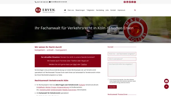 Website Screenshot: Thomas Erven Fachanwalt für Verkehrsrecht - Ihr Fachanwalt für Verkehrsrecht in Köln | Kanzlei Erven - Date: 2023-06-20 10:38:13