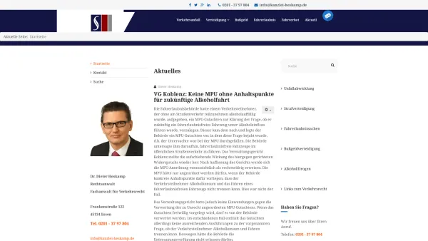 Website Screenshot: Rechtsanwalt Dr. Dieter Heskamp - Startseite - Dr. Heskamp, Fachanwalt Verkehrsrecht, Essen - Date: 2023-06-20 10:38:13