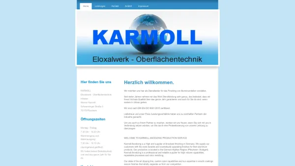 Website Screenshot: Karmoll Eloxalwerk & Oberflächentechnik - Eloxal - Oberflächentechnik - Karmoll Werner - Home - Date: 2023-06-20 10:38:13