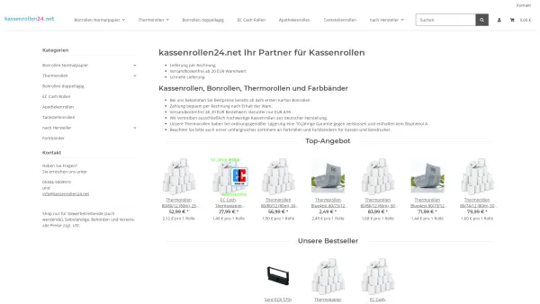 Website Screenshot: kassenrollen24.net - Kassenrollen, Thermorollen und Farbbänder zu Spitzenpreisen - Date: 2023-06-20 10:38:13
