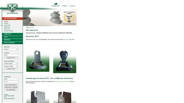 Website Screenshot: KBL-Natursteine - Natursteine - moderne Grabsteine Online aus Naturstein Granit kaufen - Date: 2023-06-20 10:38:13
