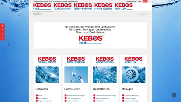 Website Screenshot: KEBOS GmbH & Co. KG Kessel Boiler Technische Anlagen Service - KEBOS - Spezialist für Wasser und Lufthygiene - Date: 2023-06-20 10:38:13
