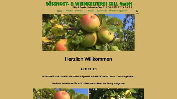 Website Screenshot: Süßmost und Weinkelterei Sell GmbH - Kelterei Sell – Mmh lecker, Früchte zum Trinken! - Date: 2023-06-20 10:38:16