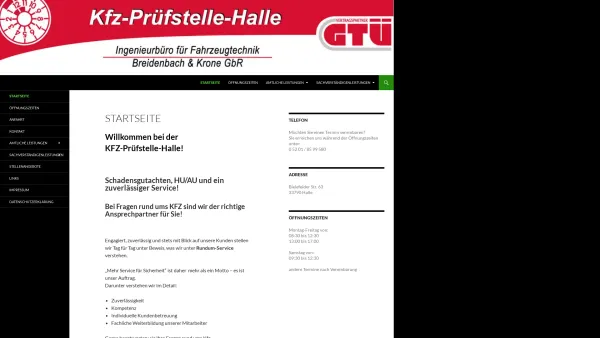 Website Screenshot: Kfz-Prüfstelle Halle GTÜ-Prüfstelle - GTÜ-Prüfstelle-Halle | Prüfung und Bewertung von Kfz - Date: 2023-06-20 10:38:16
