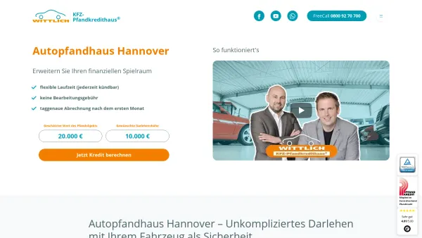 Website Screenshot: Kfz-Pfandkredithaus Wittlich Hannover - Autopfandhaus Hannover: KFZ-Pfandleihhaus in Ihrer Nähe - Date: 2023-06-20 10:38:16
