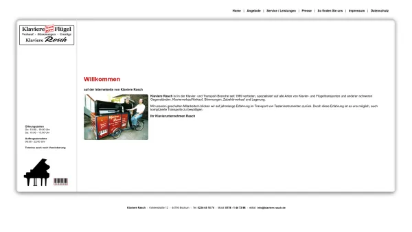 Website Screenshot: Klaviere Rasch -  Verkauf - Zubehör - Stimmungen  - Transporte - Klaviere Rasch - Startseite - Date: 2023-06-20 10:38:16
