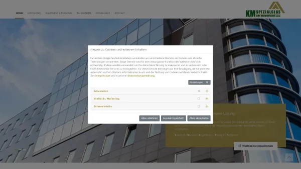 Website Screenshot: KM Spezialglas und Baumontagen GmbH - Fassaden- & Objektverglasung - Date: 2023-06-20 10:38:19