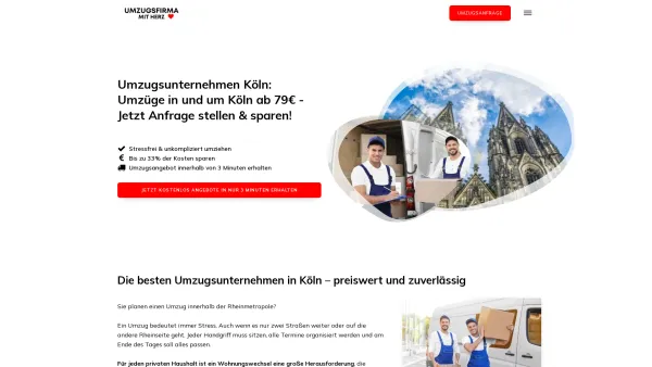 Website Screenshot: Köln Umzugsfirma mit Herz - Umzugsunternehmen Köln: Umzüge ab 79€ - Jetzt buchen! - Date: 2023-06-20 10:42:11