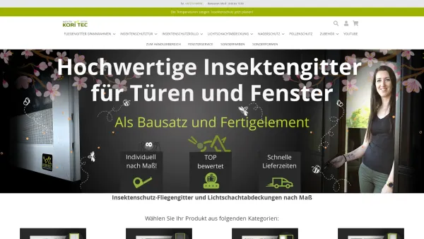 Website Screenshot: Insektenschutz Fenster u. Türen KORI TEC GmbH - Insektenschutzgitter, Insektenschutz Fliegengitter für Fenster und Türen - Date: 2023-06-20 10:38:19